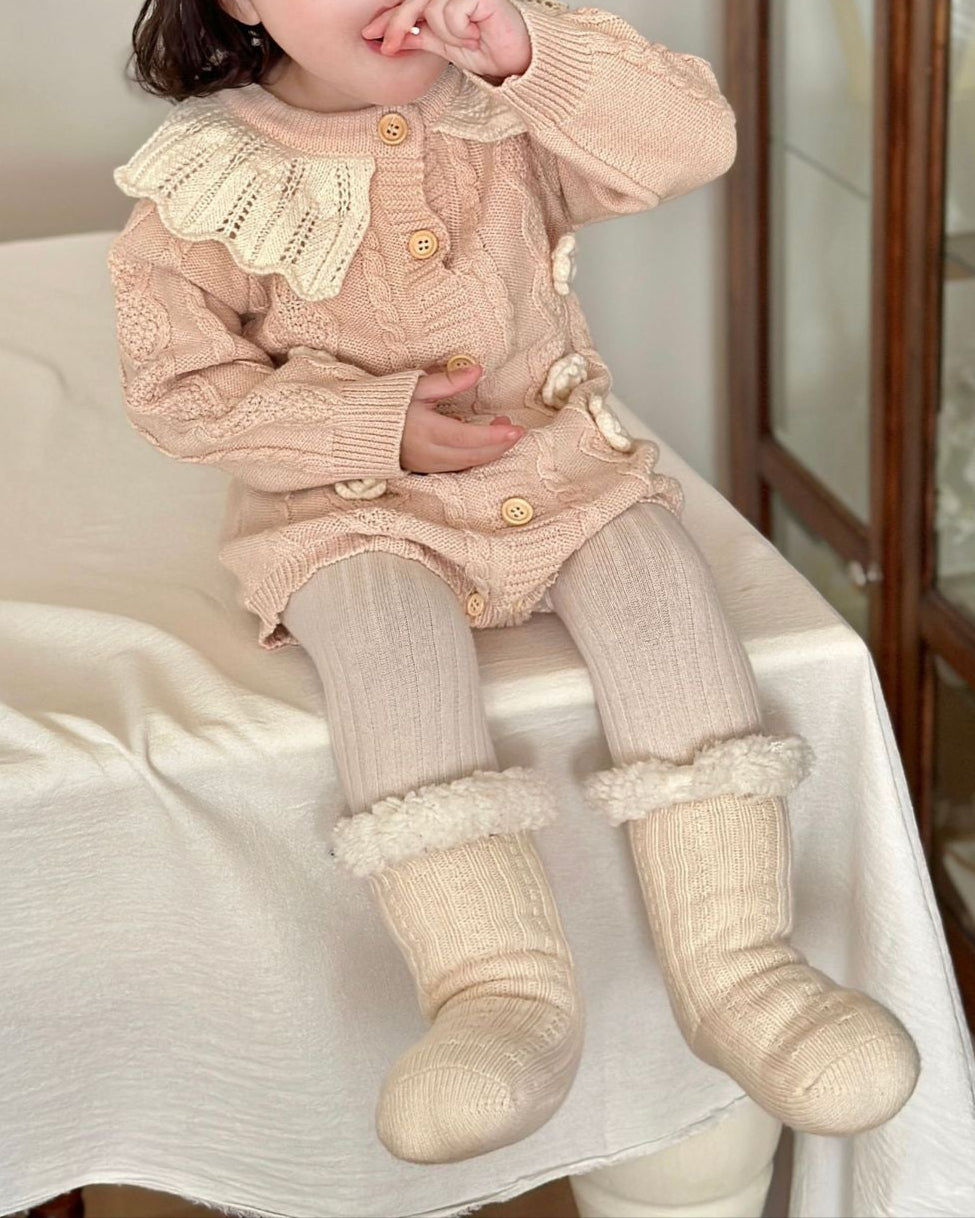 Lace Collar Flower Knitted Long Sleeve Baby Girl Romper