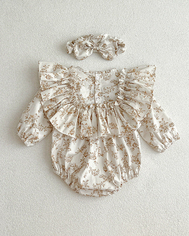 Ruffled Collar Floral Girl Dress/Baby Romper