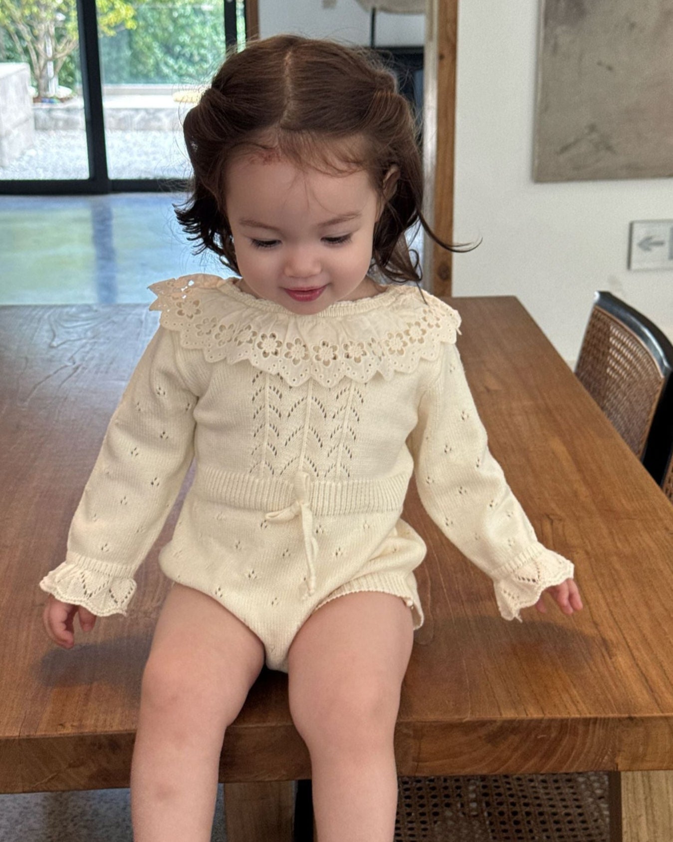 Sweet Lace Collar Knitted Long Sleeve Baby Romper