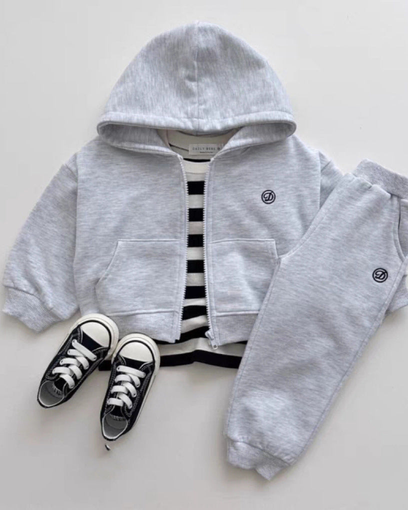 Casual Zipped Baby Coat Pants 2pcs Set