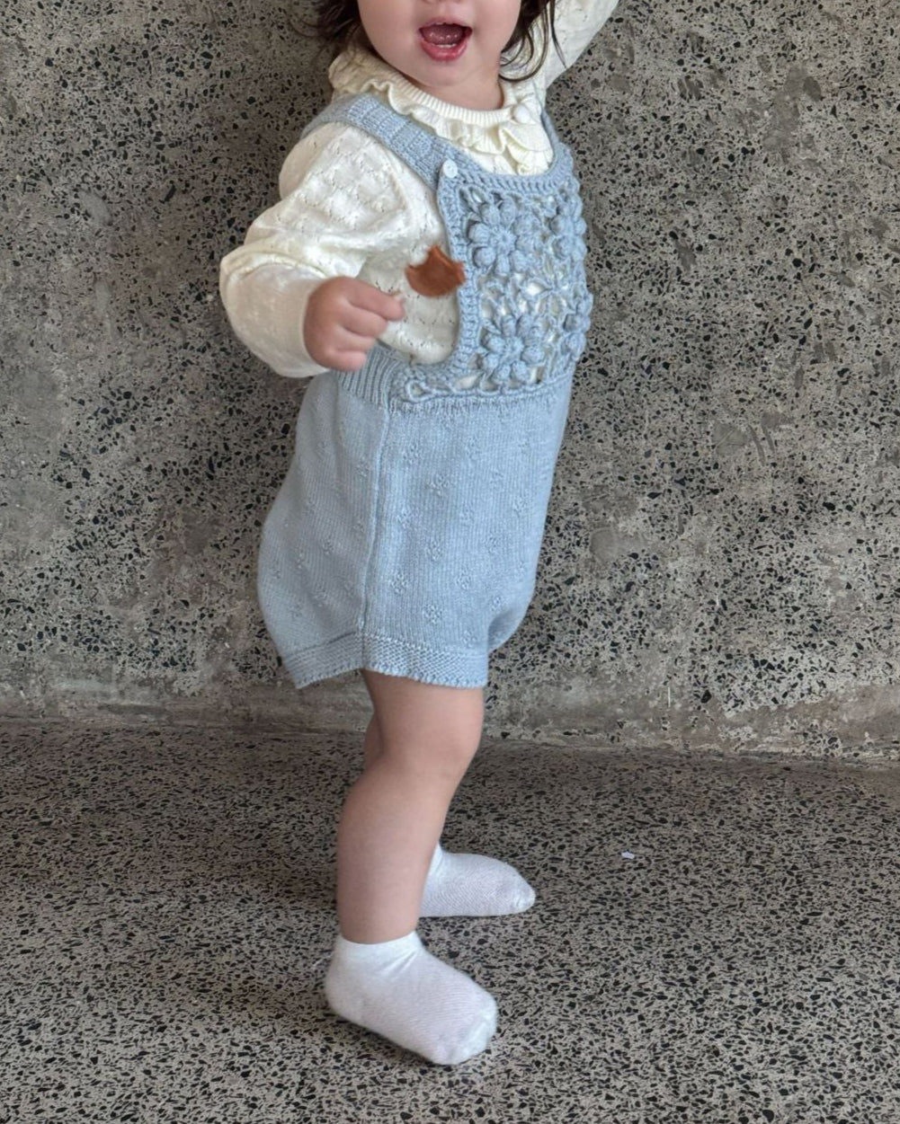 Knitted Crochet Floral Sleeveless Baby Girl Romper Hat