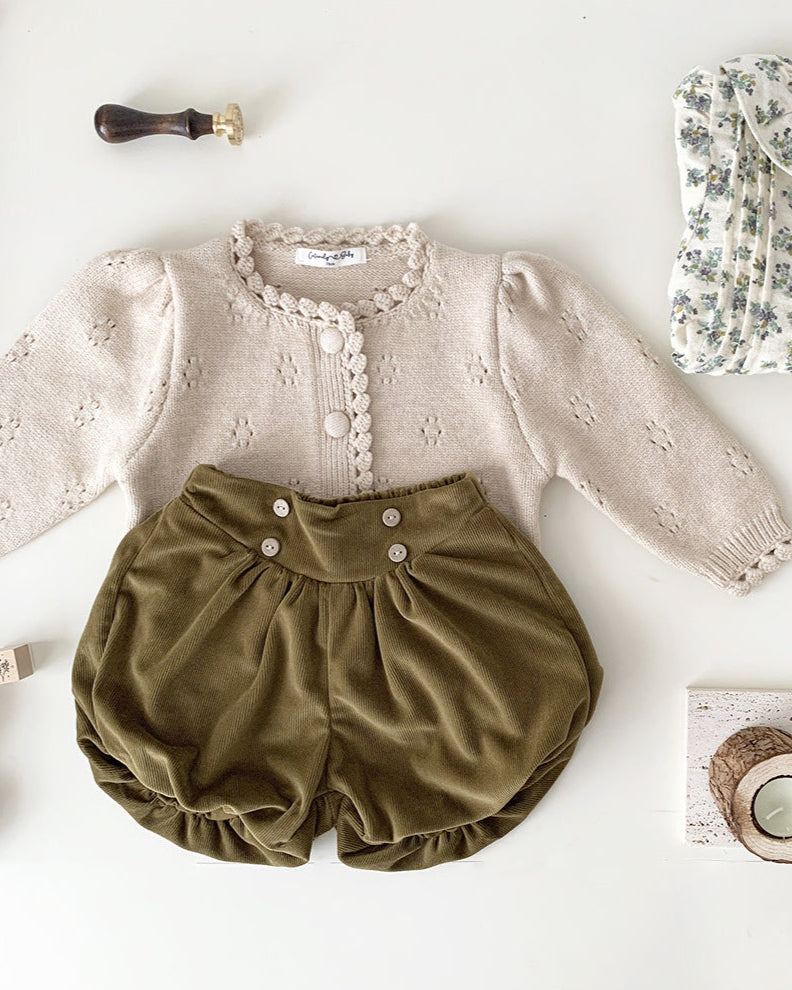 Puffy Sleeve Buttoned Knitted Baby Sweater Cardigan