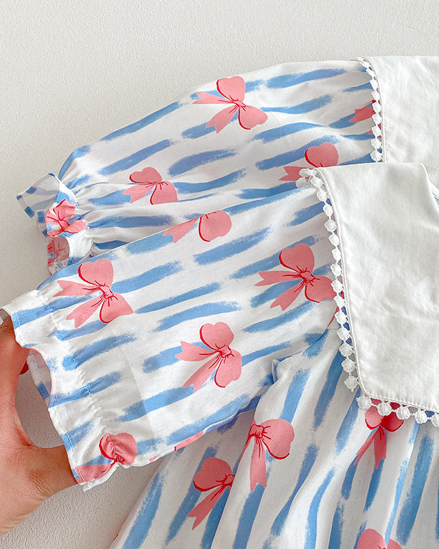 Striped Bow Pattern Girl Dress/Baby Romper