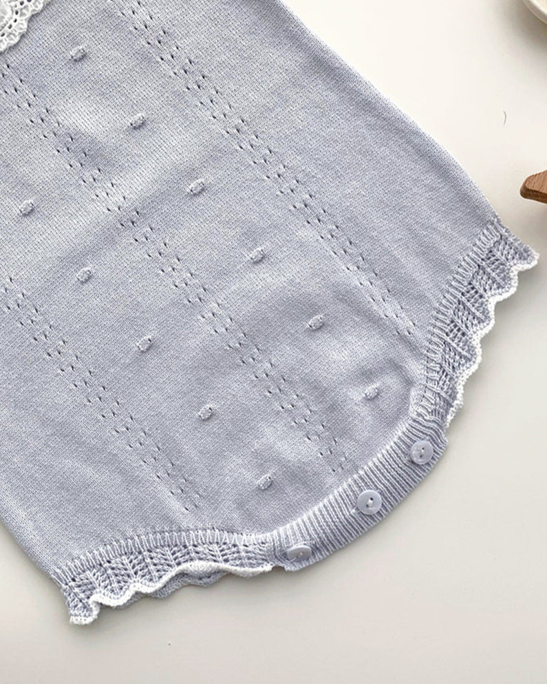Sweet Ruffled Lace Collar Knitted Baby Romper