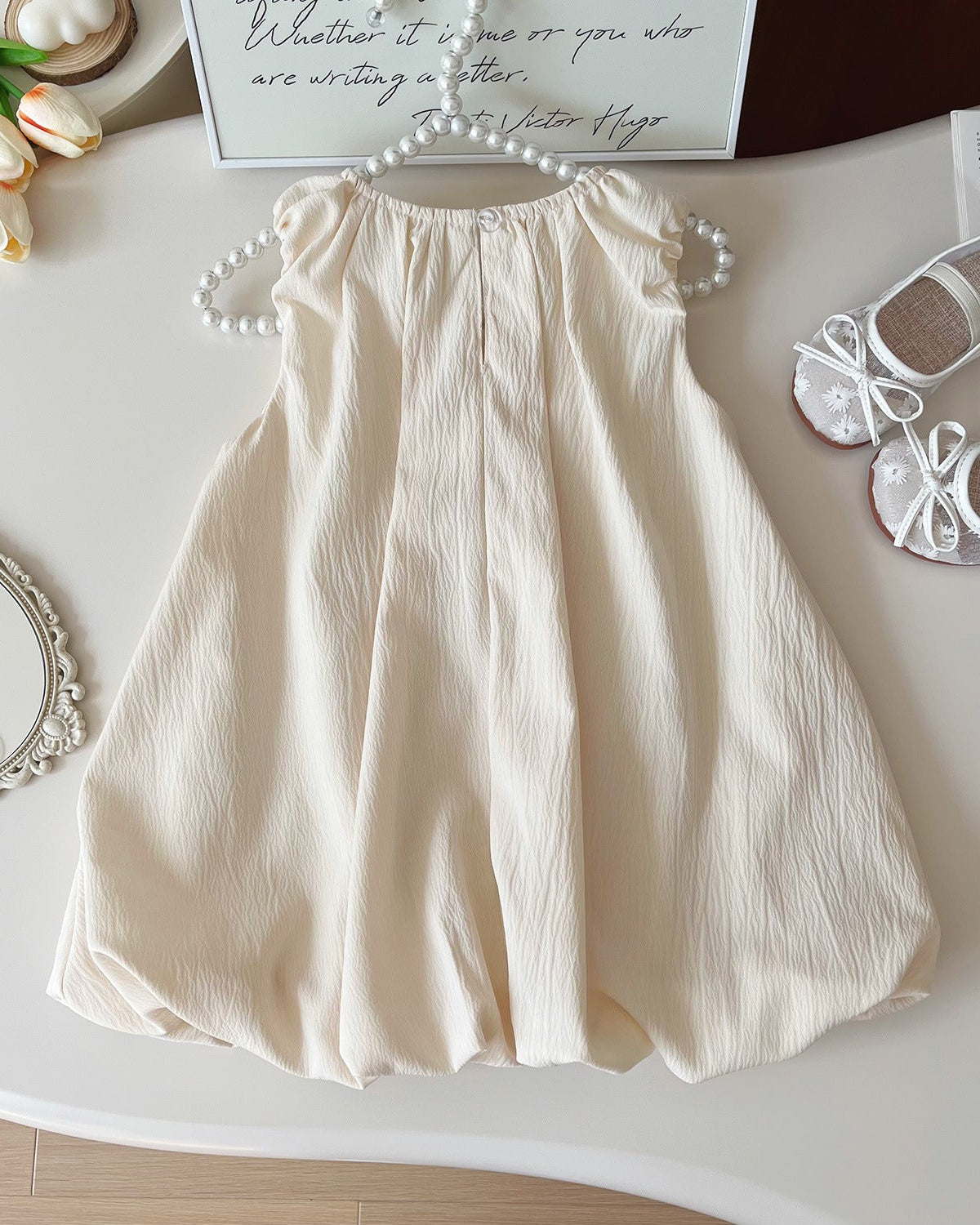 Beige Sweet Bow Decor Girl Dress/Outfit