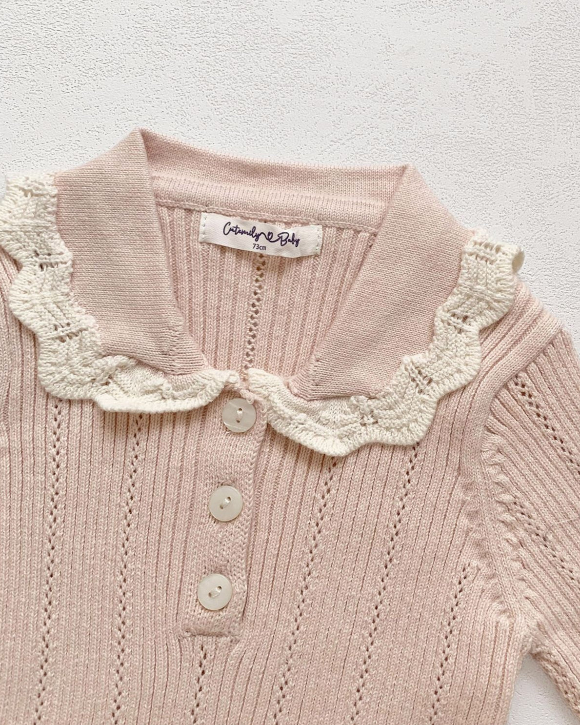 Buttoned Lace Collar Knitted Long Sleeve Baby Romper