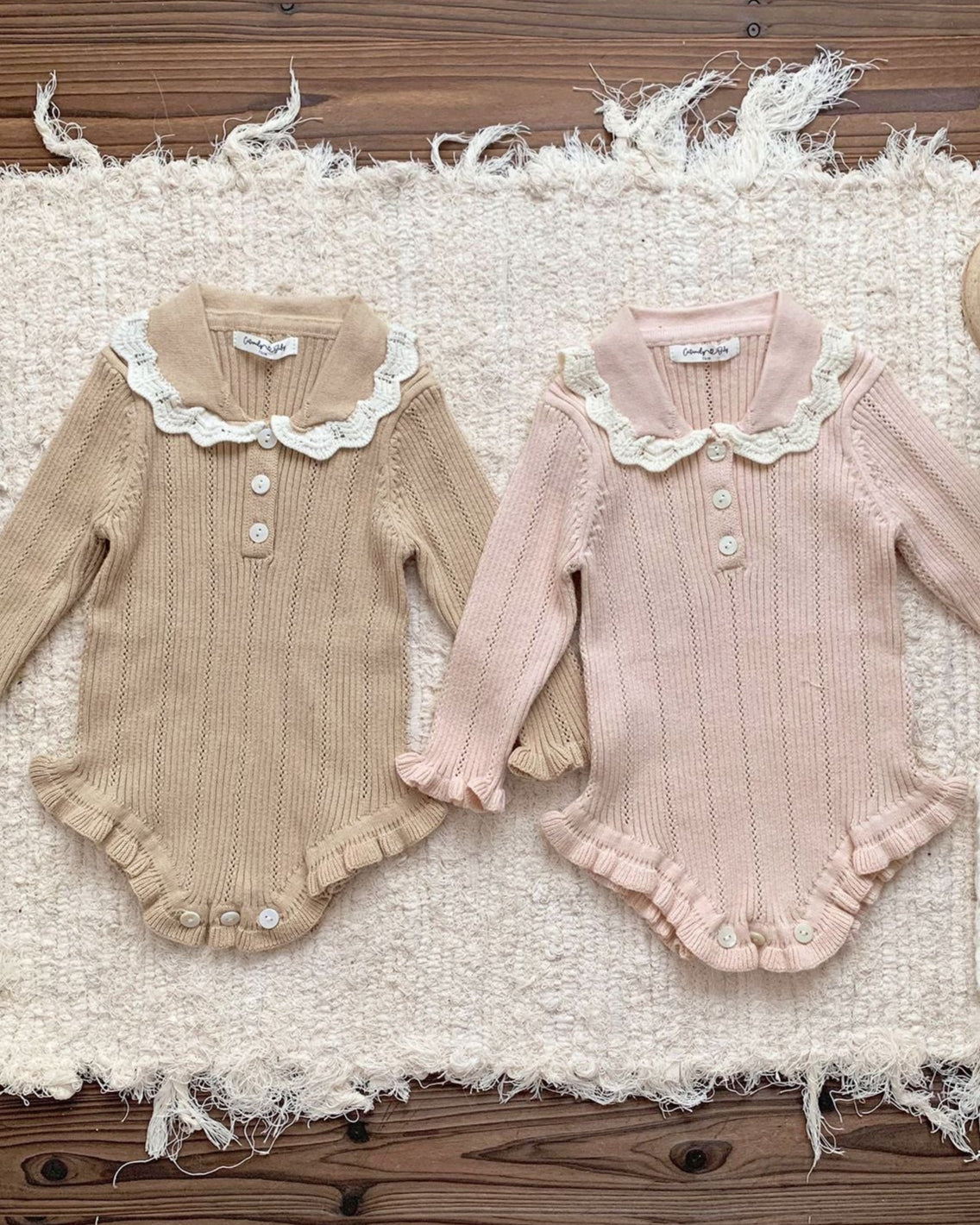 Buttoned Lace Collar Knitted Long Sleeve Baby Romper