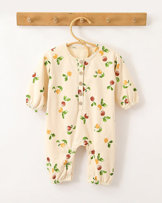 Fruit Printed Soft Cotton Long Sleeve Baby Jumpsuits
