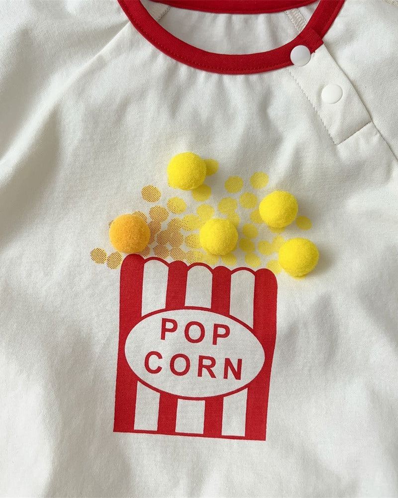 Short Sleeve Popcorn Decor Baby Romper