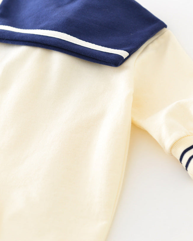 Bear Decor Navy Collar Baby Jumpsuits