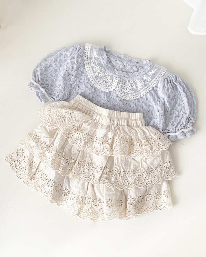 Sweet Breathable Knitted Short Sleeve Girl T-shirt