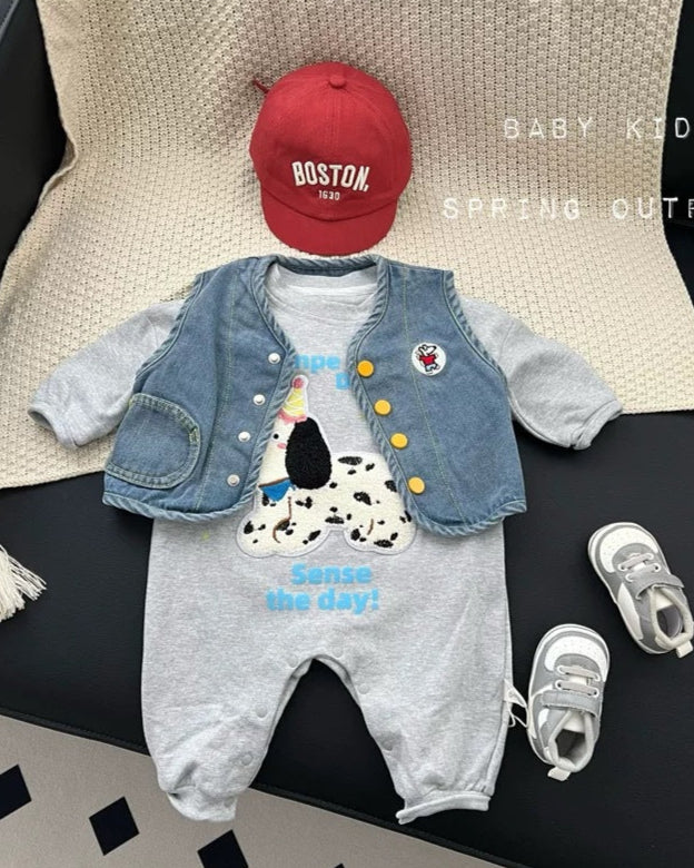 Furry Cartoon Dog Pattern Long Sleeve Baby Jumpsuits