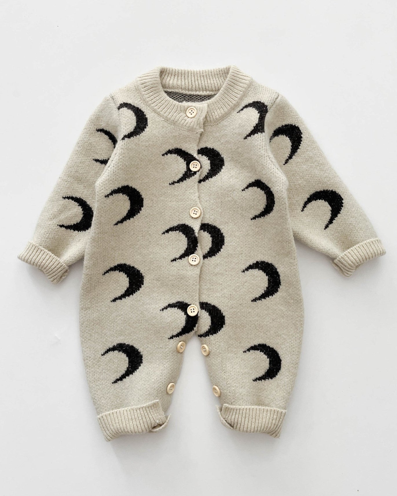Moon Printed Knitted Baby Long Sleeve Cardigan Jumpsuits