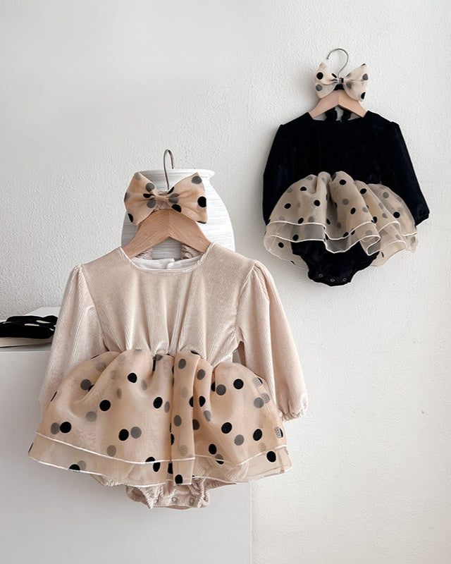 Polka Dot Tulle Long Sleeve Baby Romper