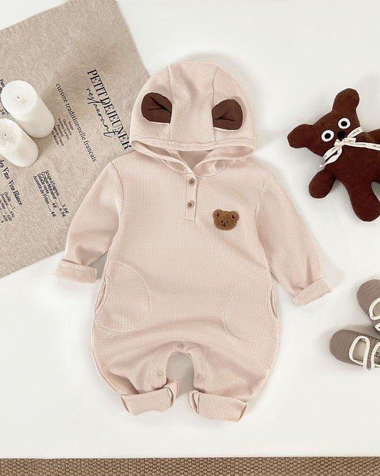 Bear Head Hooded Long Sleeve Baby Jumpsuits