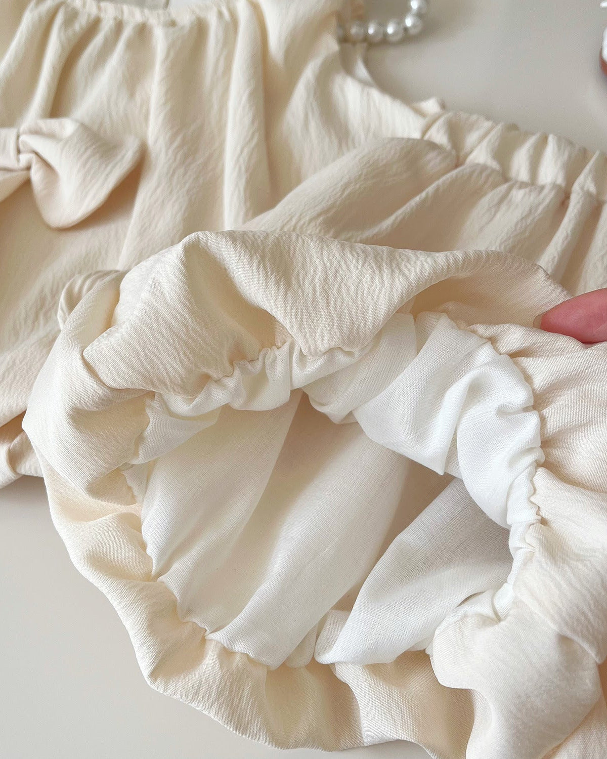 Beige Sweet Bow Decor Girl Dress/Outfit