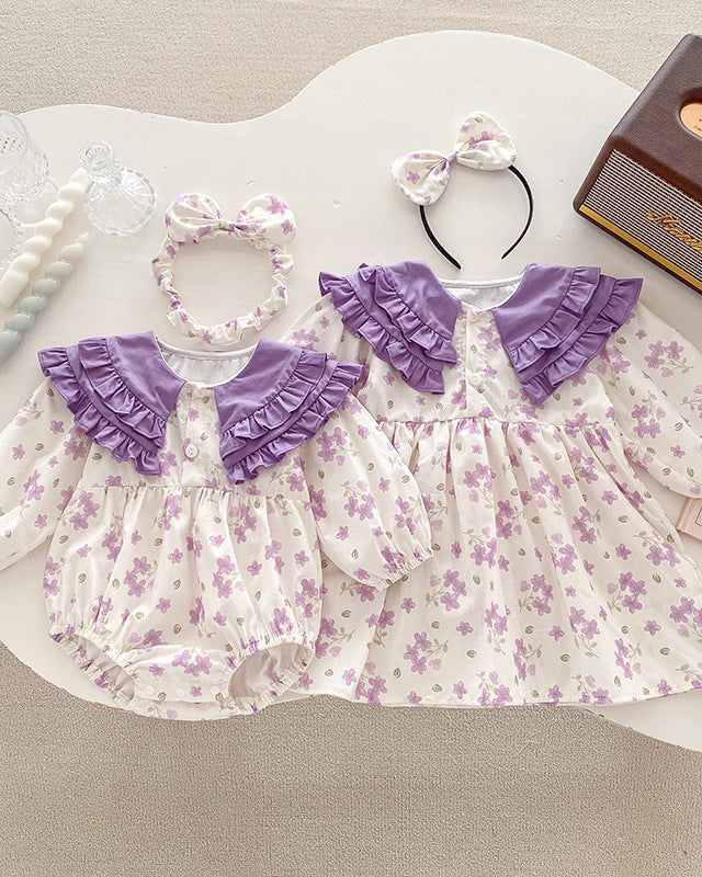 Purple Collar Floral Girl Dress/Baby Romper