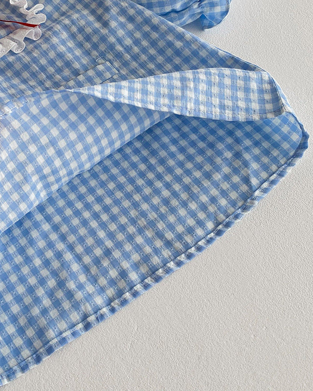 Ruffled Sleeve Plaid Girl Dress/Baby Romper