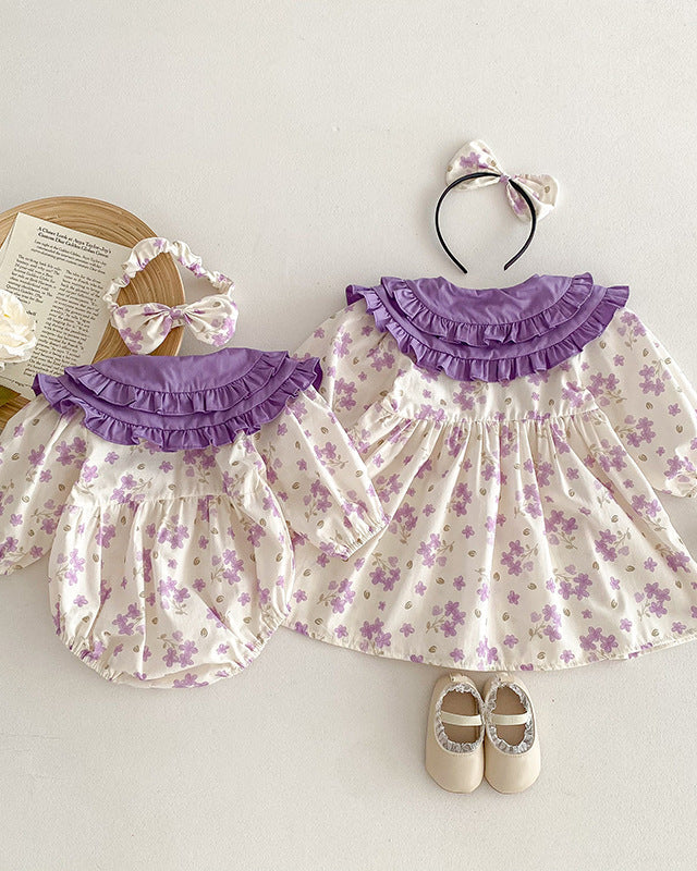 Purple Collar Floral Girl Dress/Baby Romper