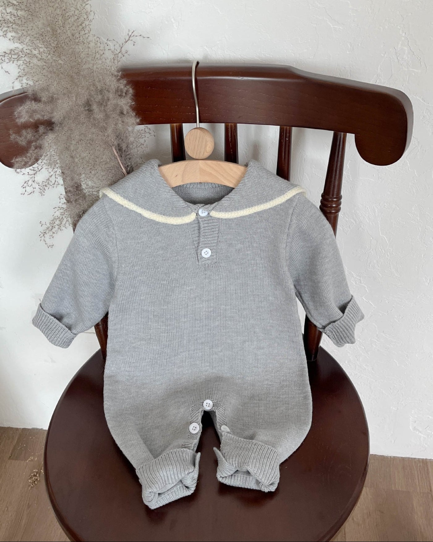 Casual Knitted Square Collar Baby Jumpsuits