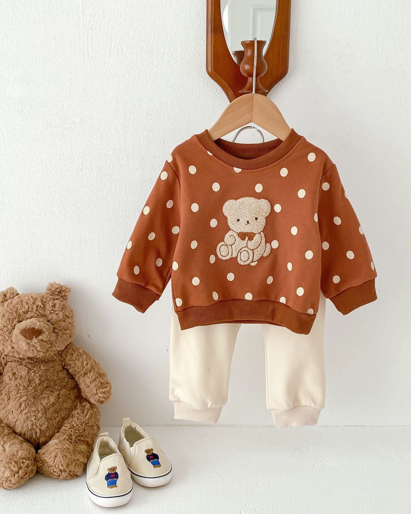 Bear Striped/Dot Baby Sweatshirt and Pants Set