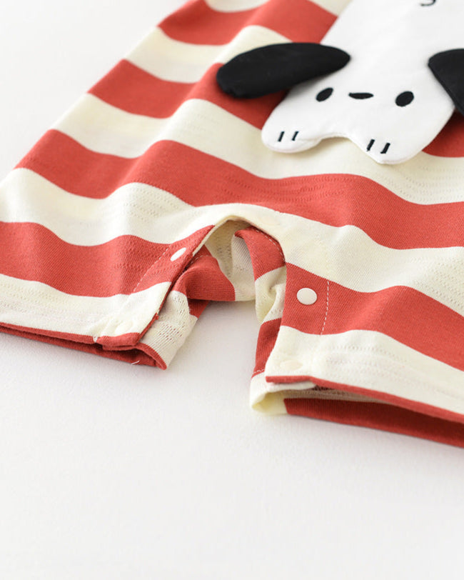 Striped Dog Pattern Short Sleeve Baby Jumpsuits