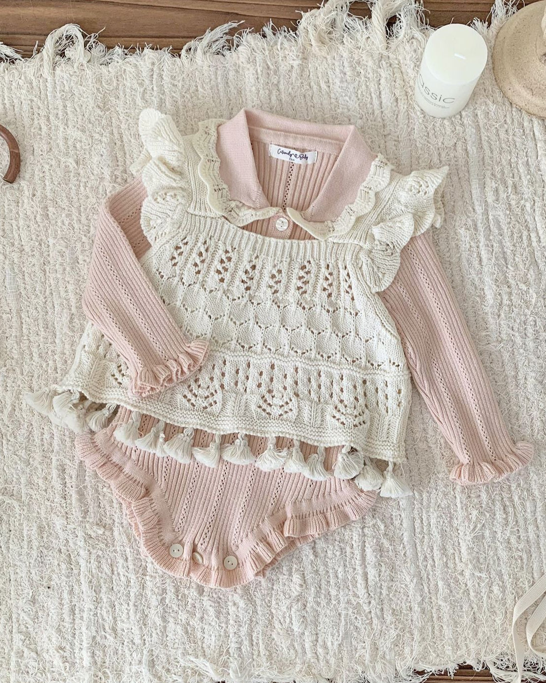 Buttoned Lace Collar Knitted Long Sleeve Baby Romper