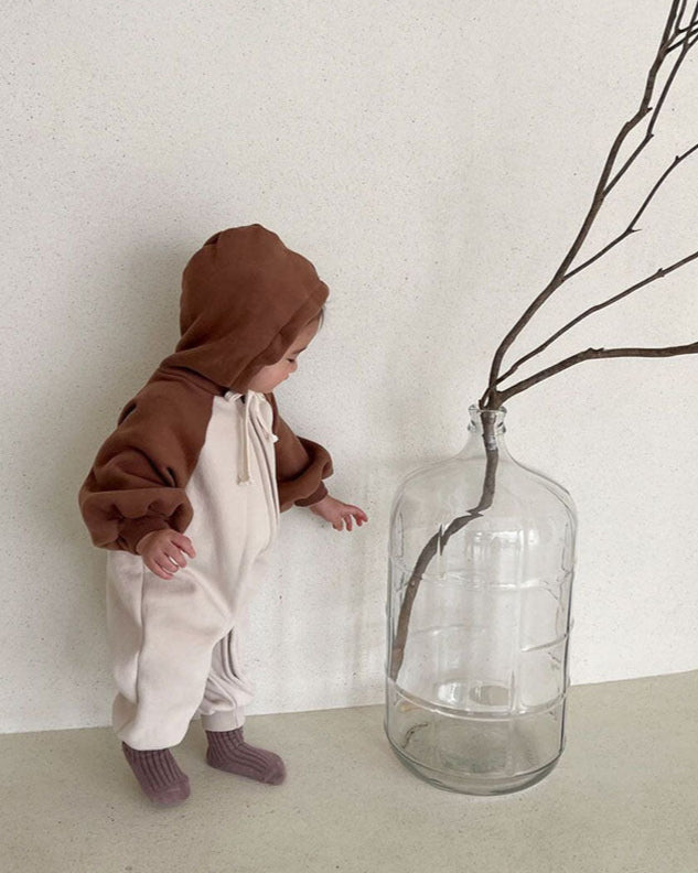 Color Block Zipped Long Sleeve Baby Jumpsuits