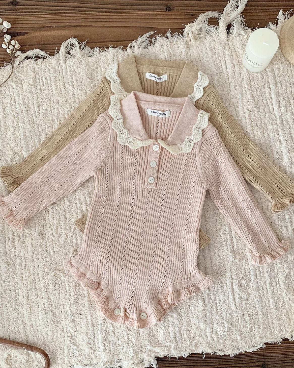 Buttoned Lace Collar Knitted Long Sleeve Baby Romper