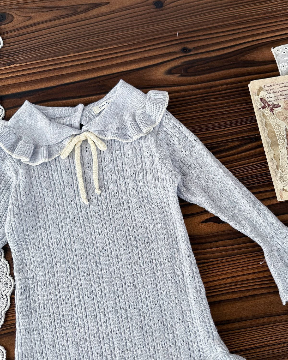 Sweet Ruffled Collar Solid Color Knitted Baby Romper
