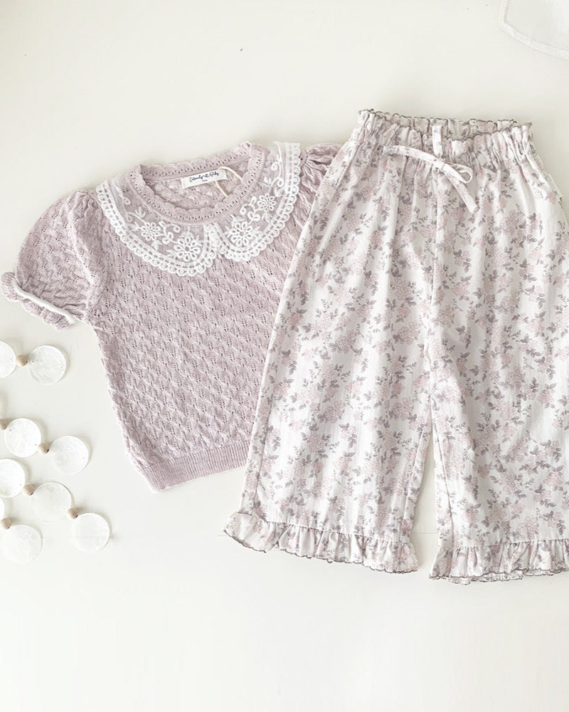 Sweet Breathable Knitted Short Sleeve Girl T-shirt