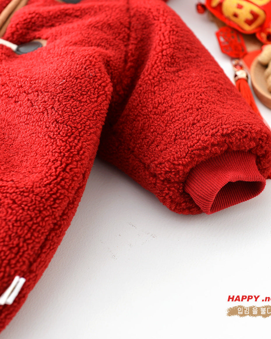 Christmas Fleece Hooded Baby Jumpsuits with Scarf