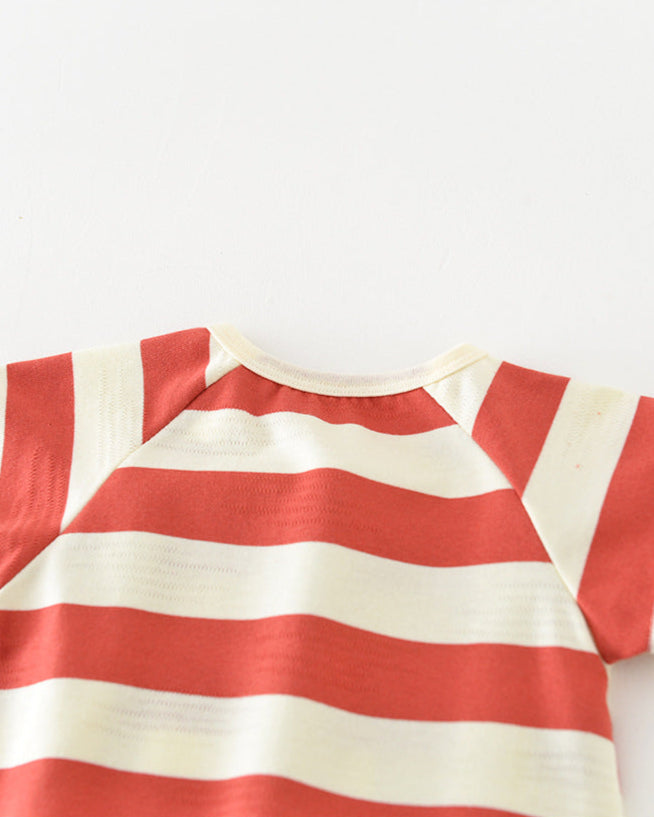 Striped Dog Pattern Short Sleeve Baby Jumpsuits