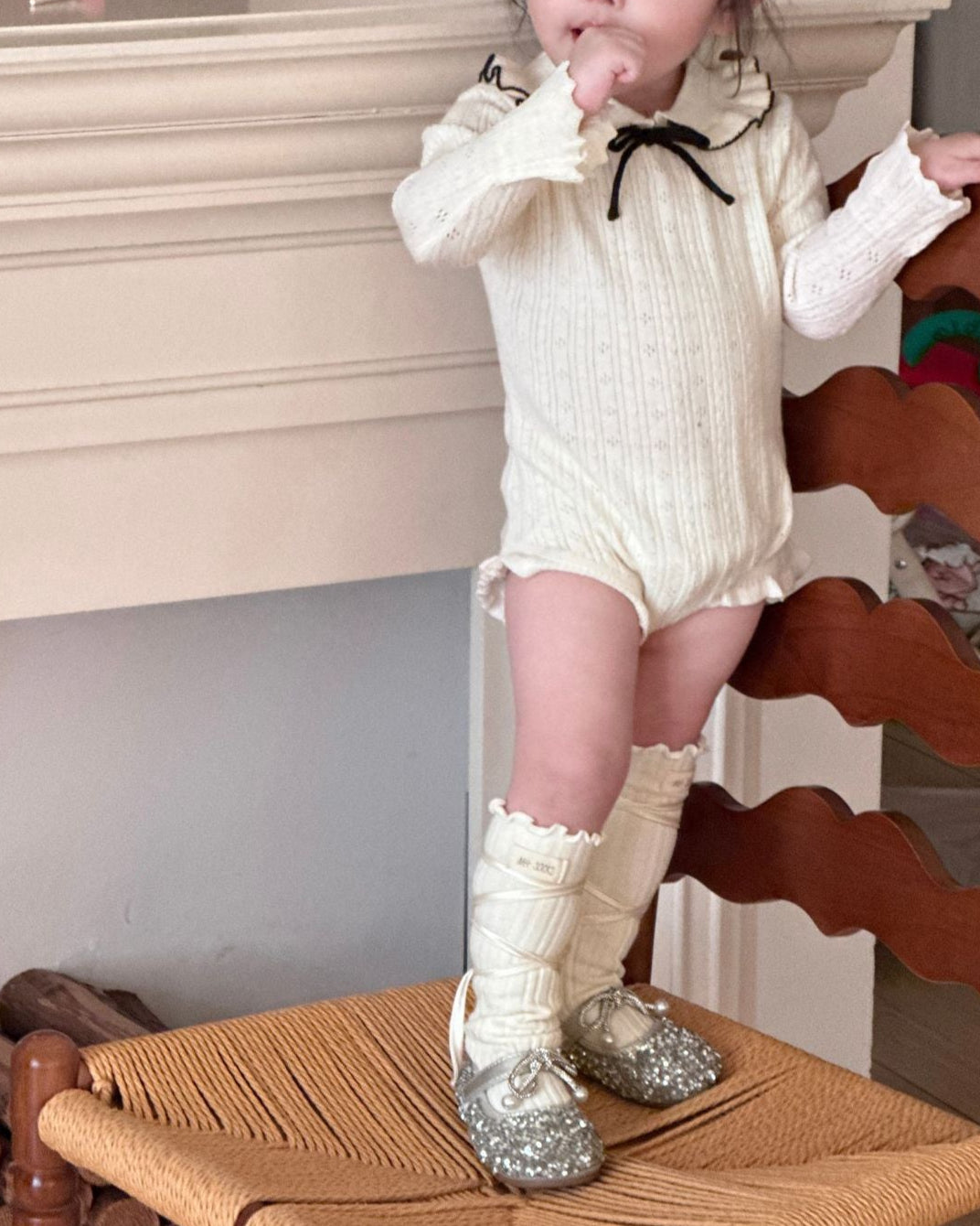 Lace-up Ruffled Bell Sleeve Knitted Baby Romper
