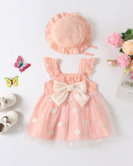 Sweet Butterfly Decor Baby Girl Dress&Hat