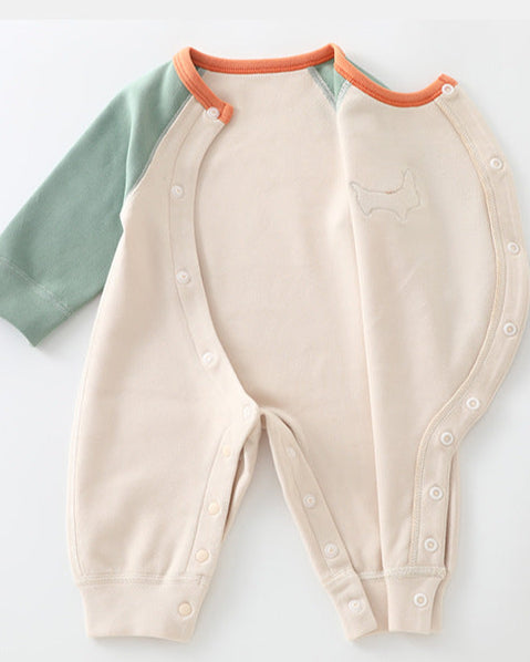 Casual Puppy Color Block Long Sleeve Baby Jumpsuits