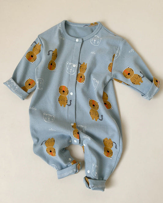 Floral Animal Printed Cotton Long Sleeve Baby Jumpsuits