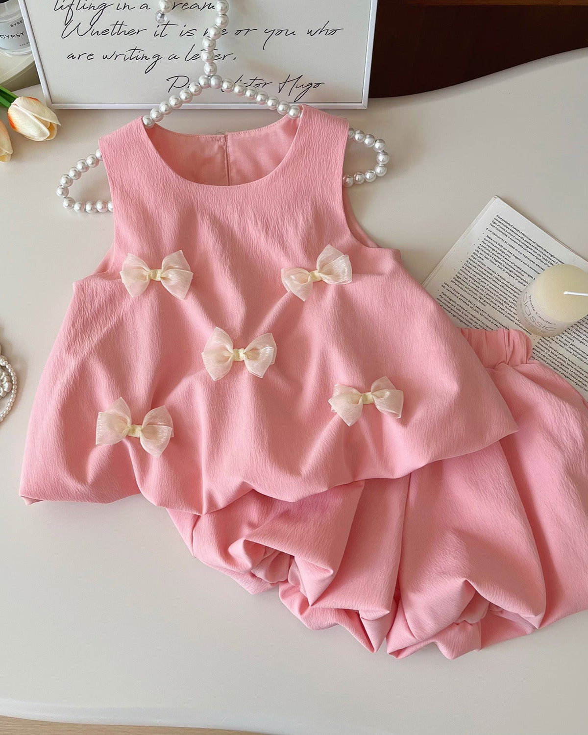 Sweet Bow Decor Girl Dress/Outfit
