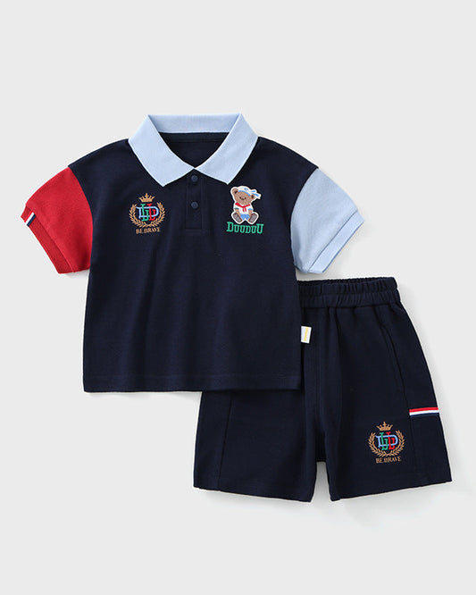 Bear Color Block Short Sleeve Baby 2pcs Set