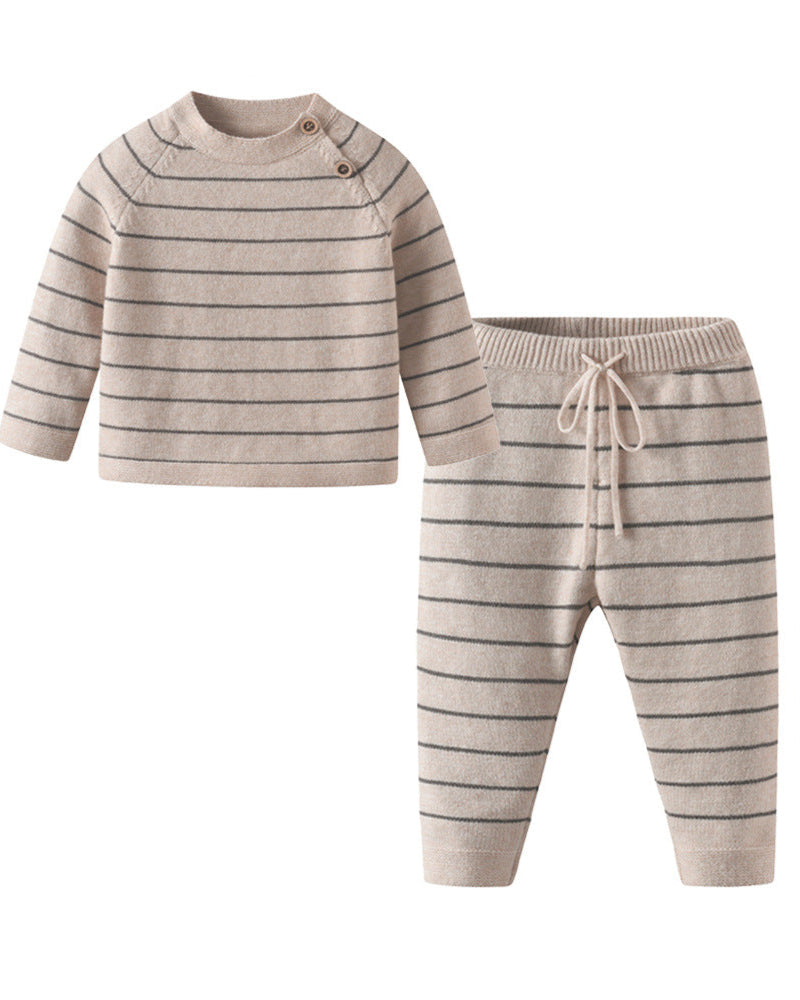 Striped Knitted Baby Romper Jumpsuits 2pcs Set