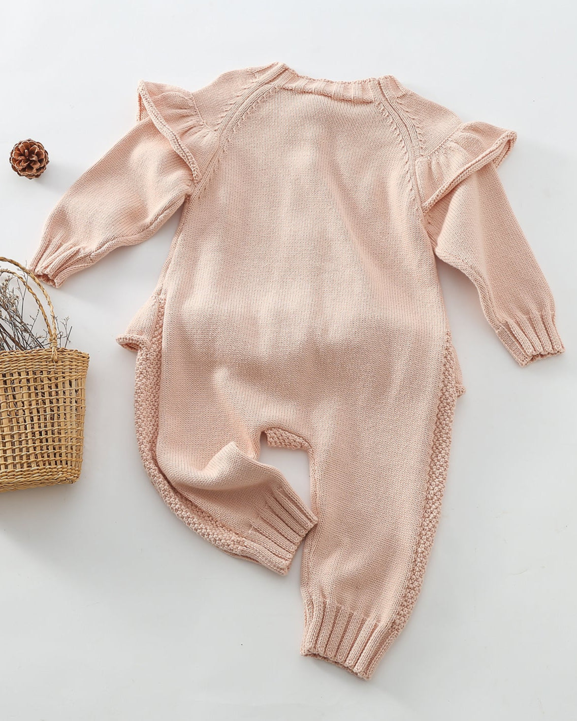 Ruffled Buttoned Knitted Long Sleeve Baby Jumpsuits