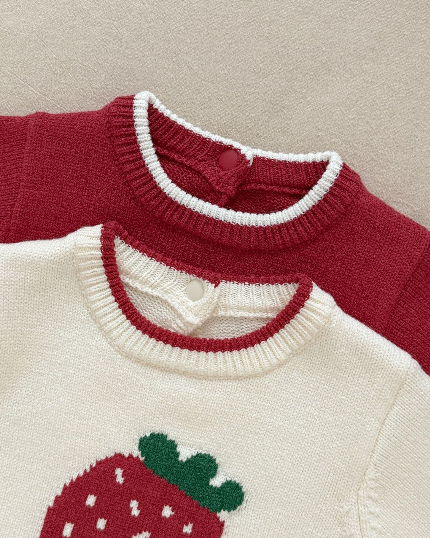 Strawberry Pattern Knitted Long Sleeve Baby Romper