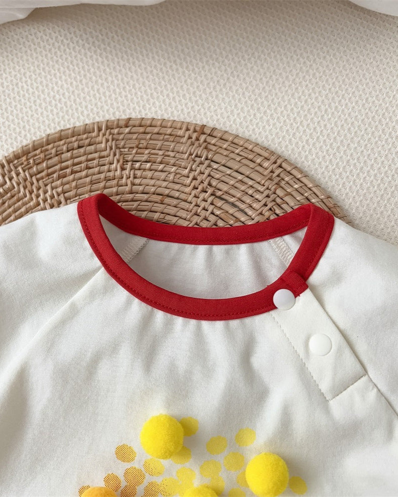 Short Sleeve Popcorn Decor Baby Romper