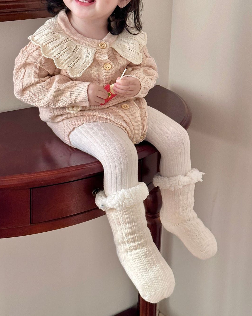 Lace Collar Flower Knitted Long Sleeve Baby Girl Romper