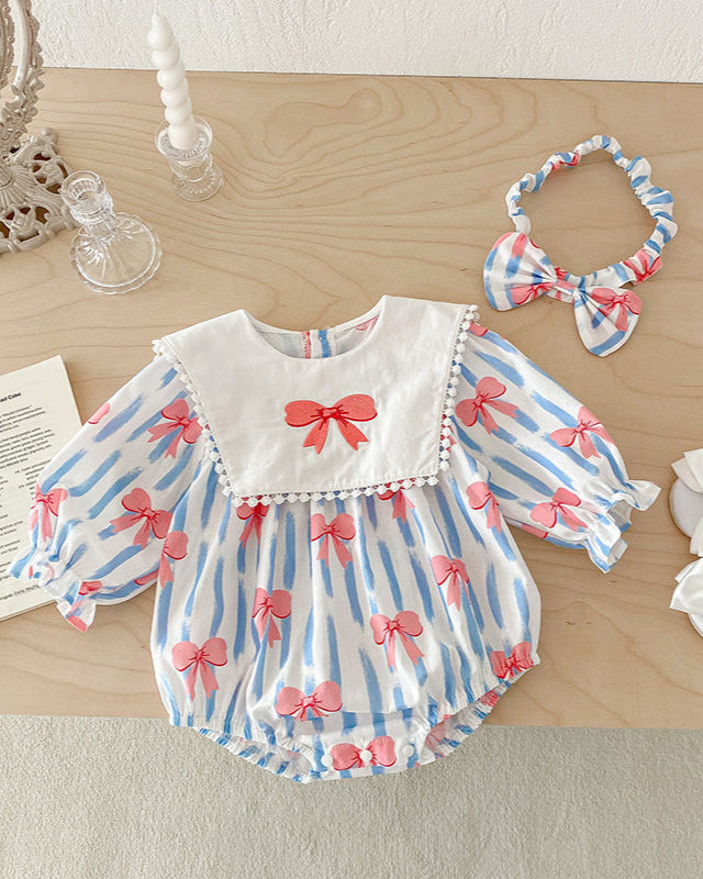Striped Bow Pattern Girl Dress/Baby Romper