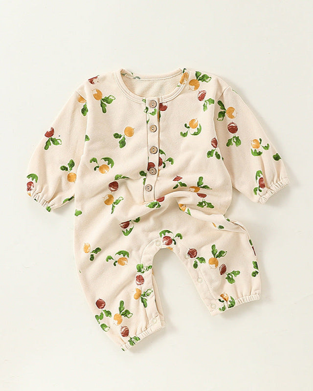 Fruit Printed Soft Cotton Long Sleeve Baby Jumpsuits