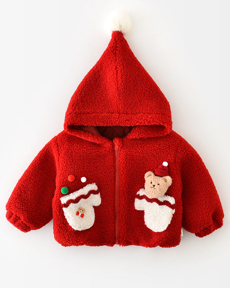 Christmas Dot Bear Fleece Baby Jacket/Pants
