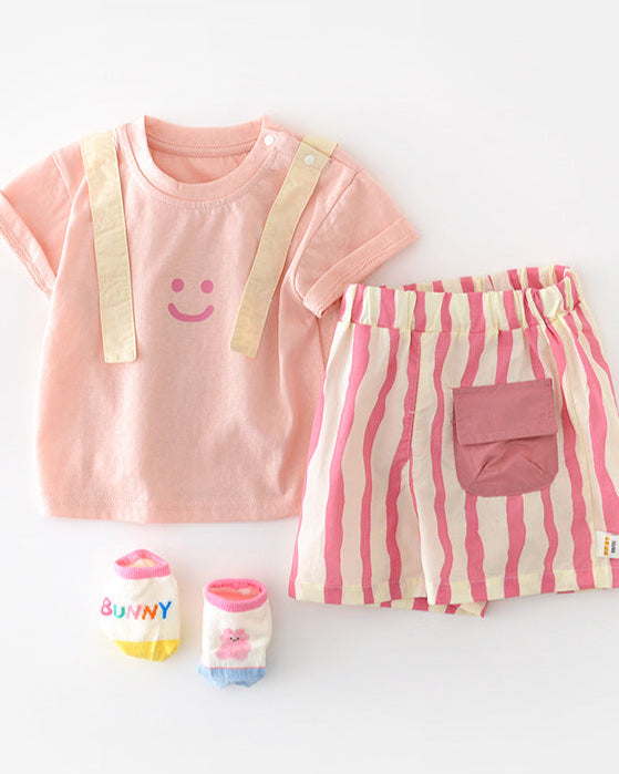 Casual Striped Pocket Design Baby Short Pants/Set
