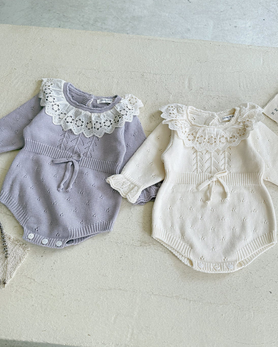 Sweet Lace Collar Knitted Long Sleeve Baby Romper