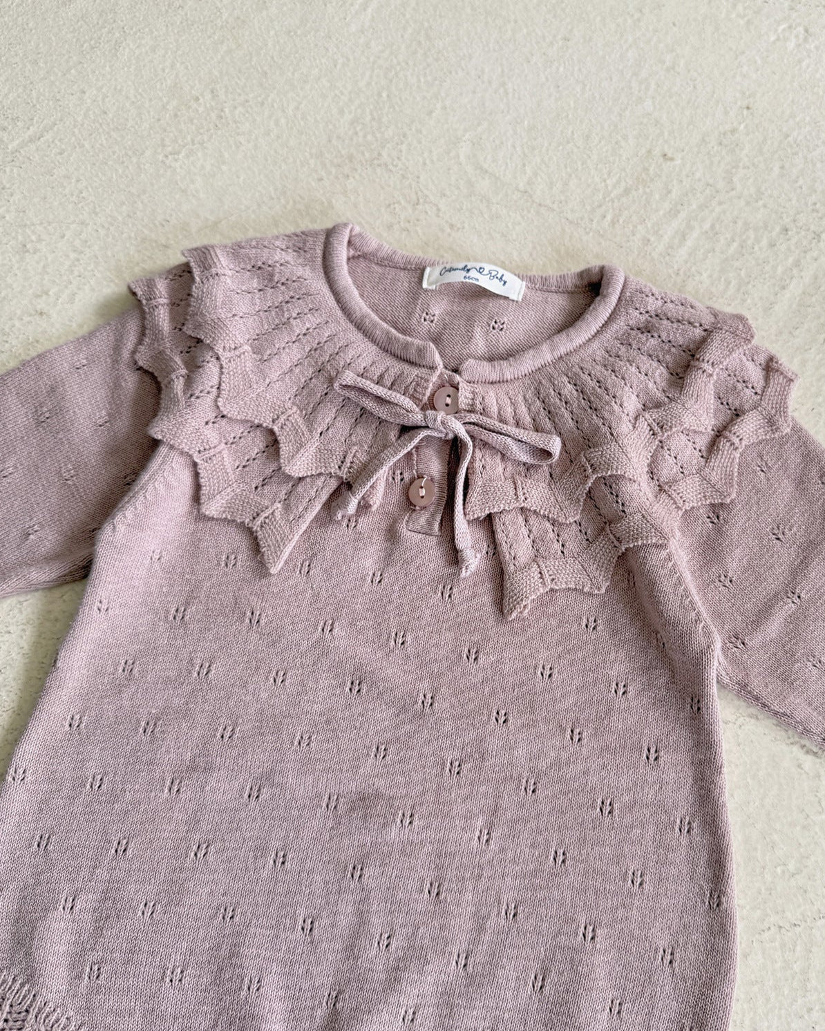 Lace-up Knitted Ruffled Collar Long Sleeve Baby Romper
